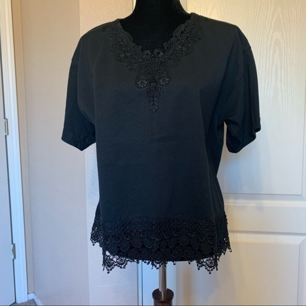 Vintage‎ Cactus California Black with Crochet Lace Blouse Size Large